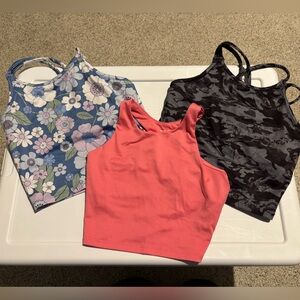 Tek Gear Floral Blue, Coral, and Black Tank Tops